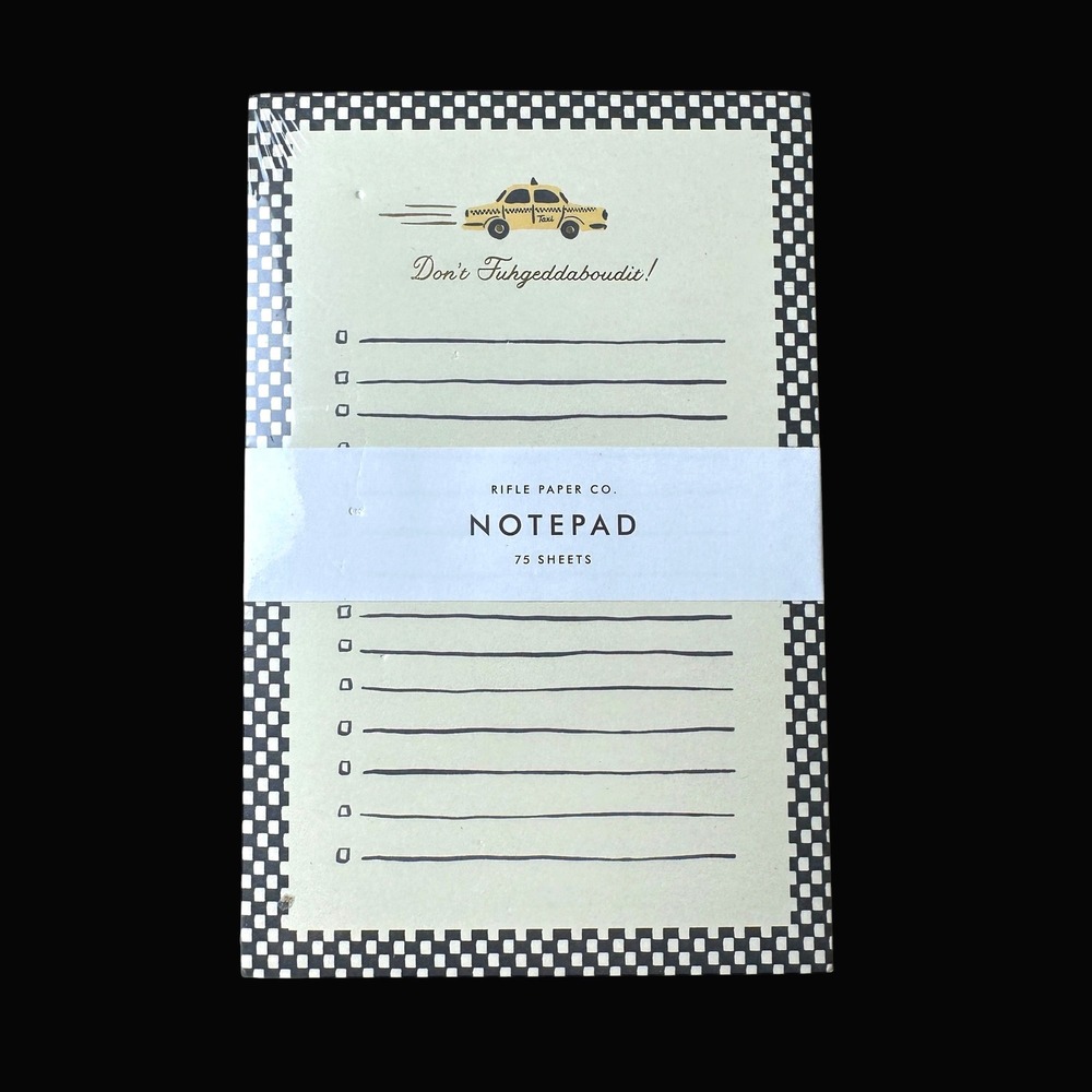 Rifle Paper Co NYC Taxi Notepad Dont Fuhgeddaboudit 75 Sheets Checkered Border